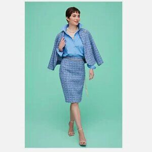 Isaac Mizrahi Live! Woven Tweed Midi Skirt with Zipper-Blue-Petite 10-A655408
